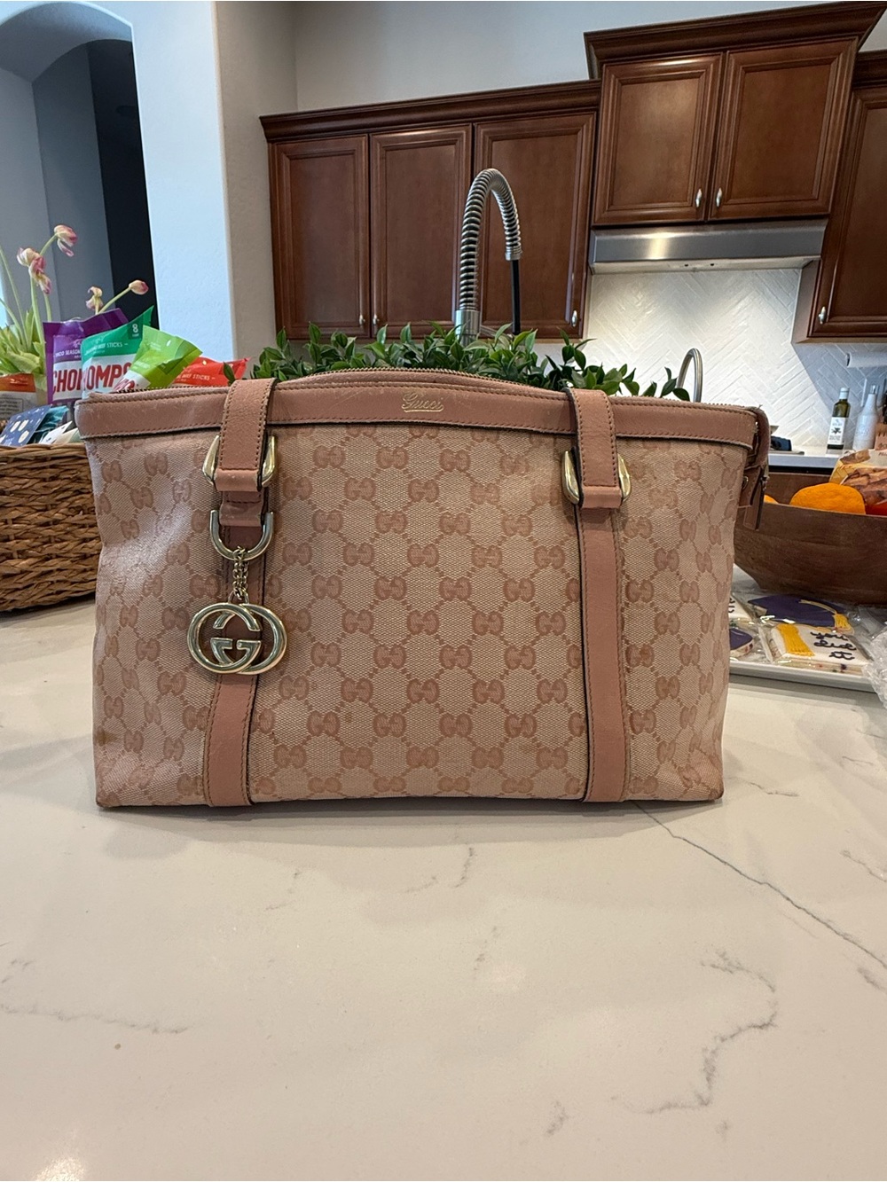 Gucci Pink GG Canvas Tote Bag